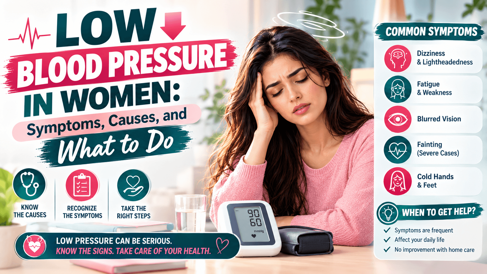 Low Blood Pressure in Women: Symptoms, Causes, and What to Do